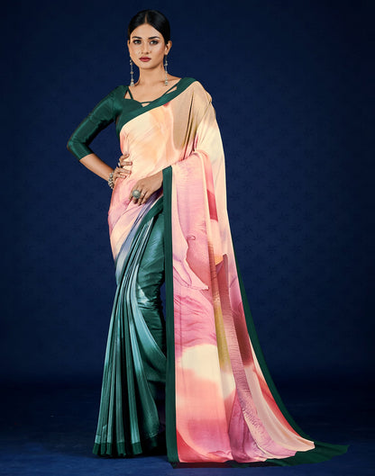 Green Polyester  Printed Printed Saree