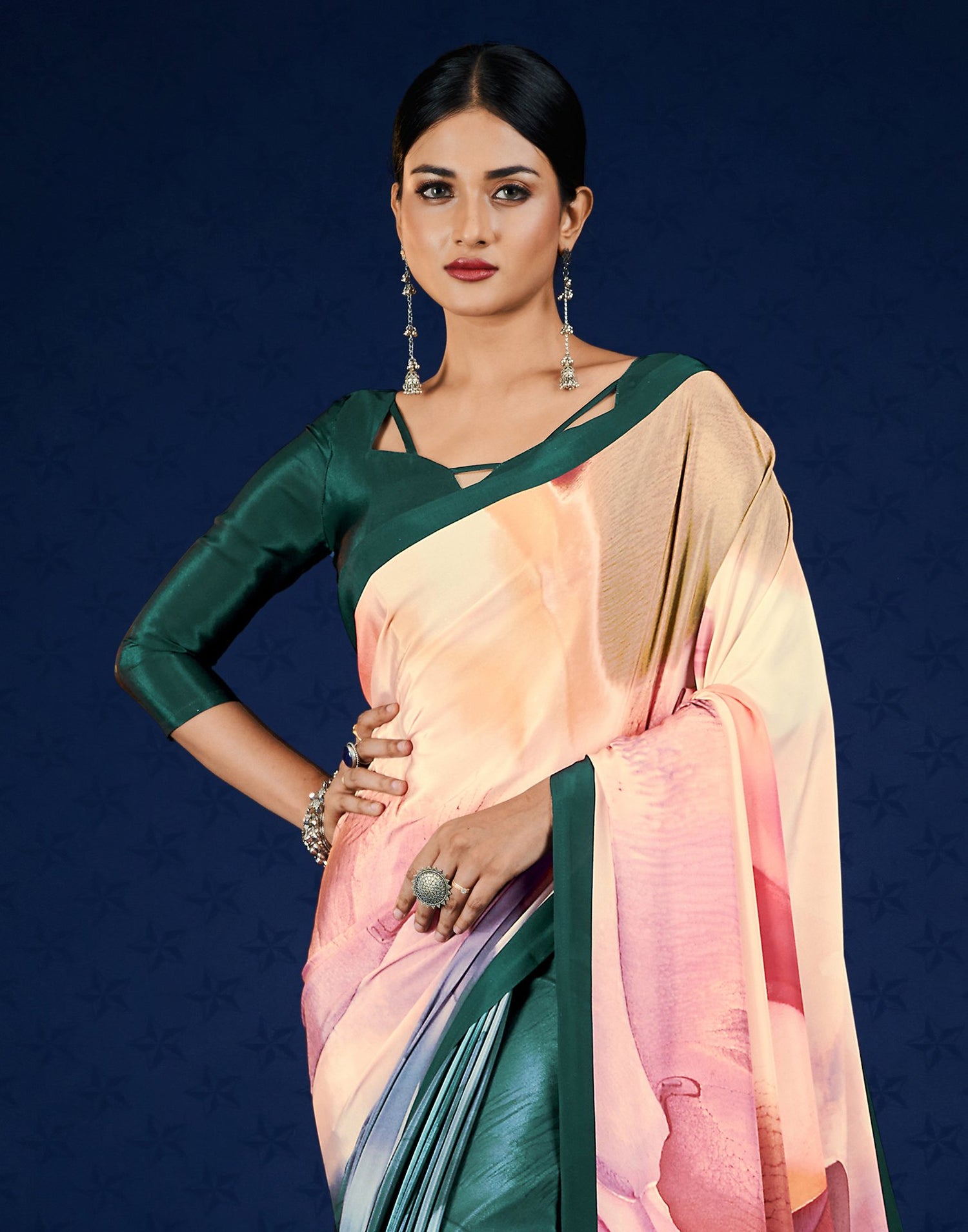 Green Polyester  Printed Printed Saree