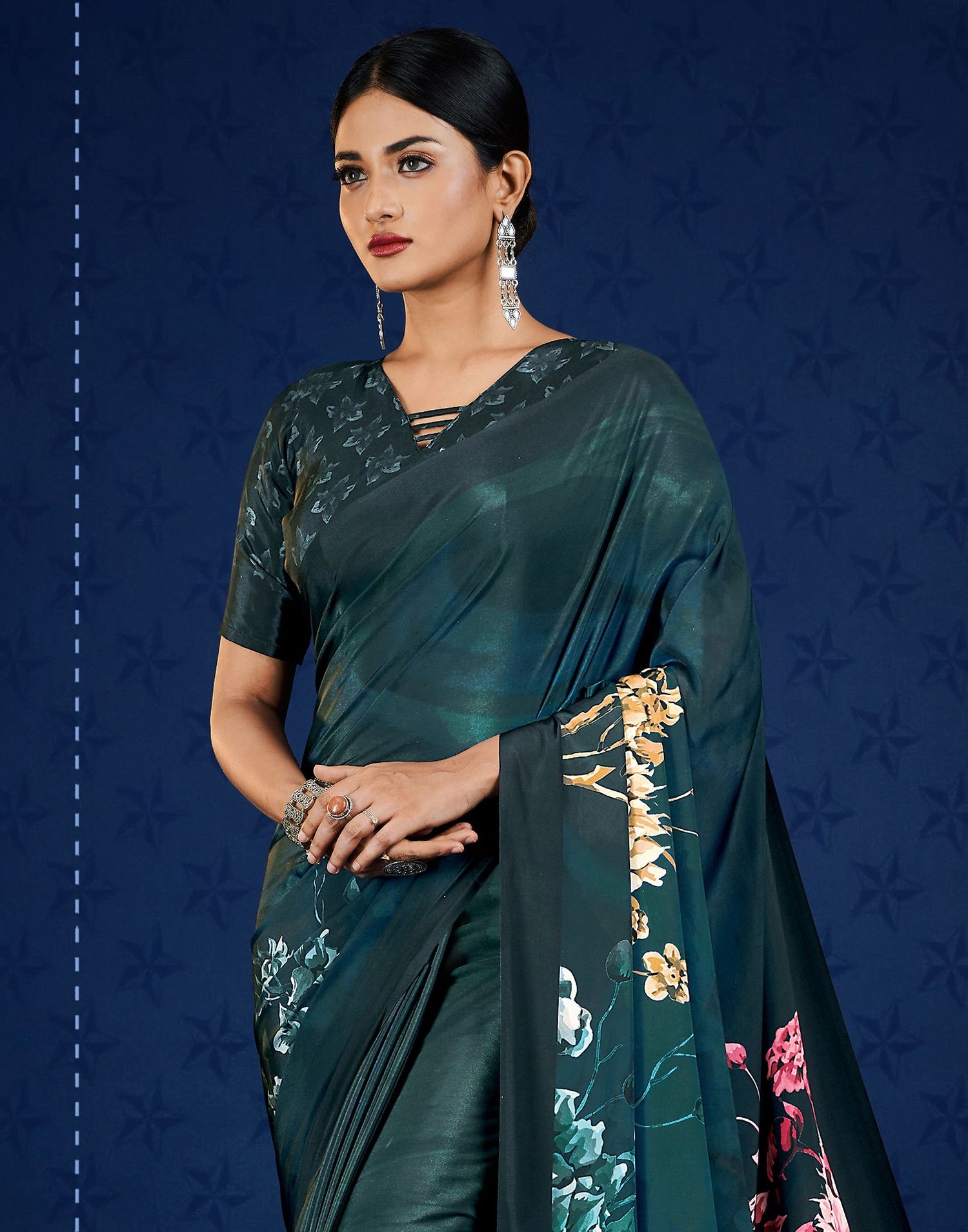Green Polyester  Printed Printed Saree