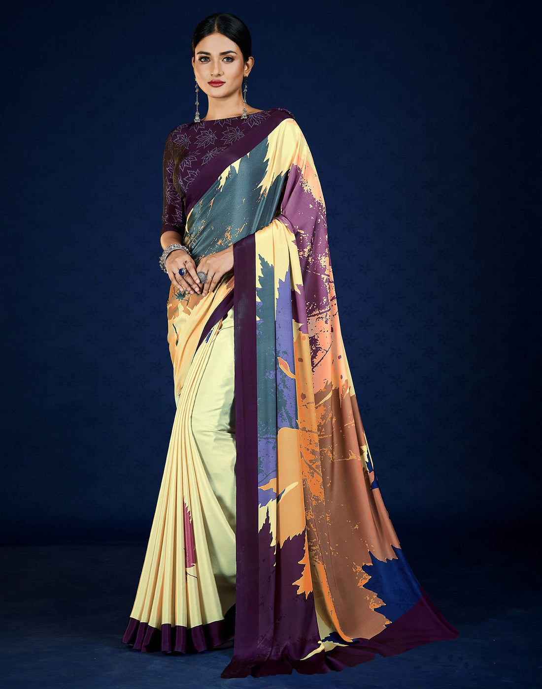 Yellow Polyester  Printed Printed Saree