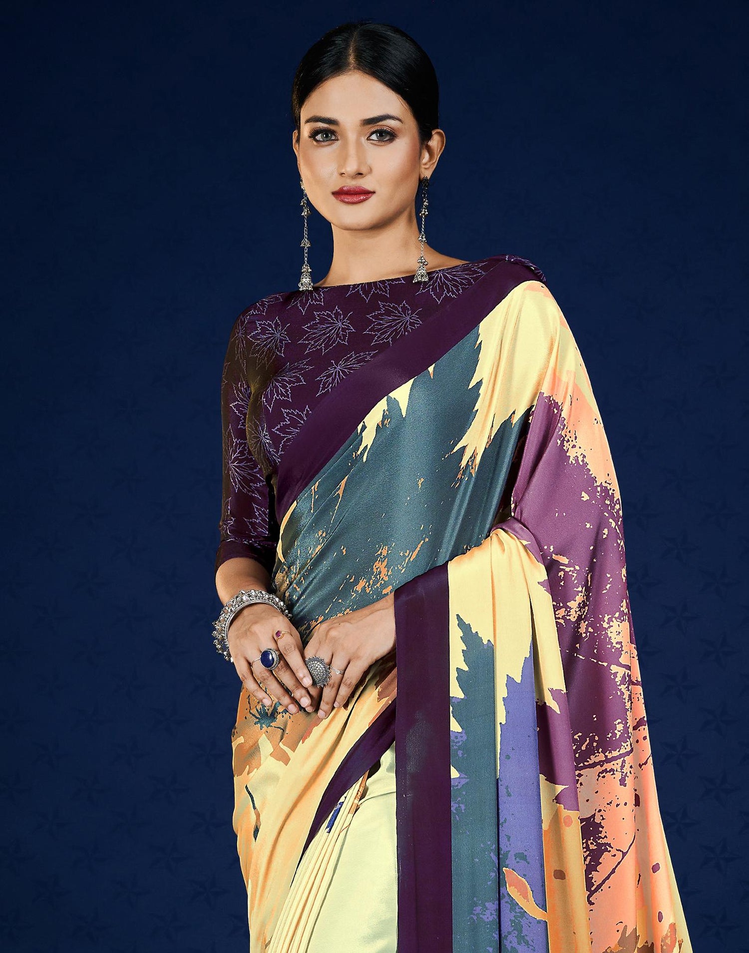 Yellow Polyester  Printed Printed Saree