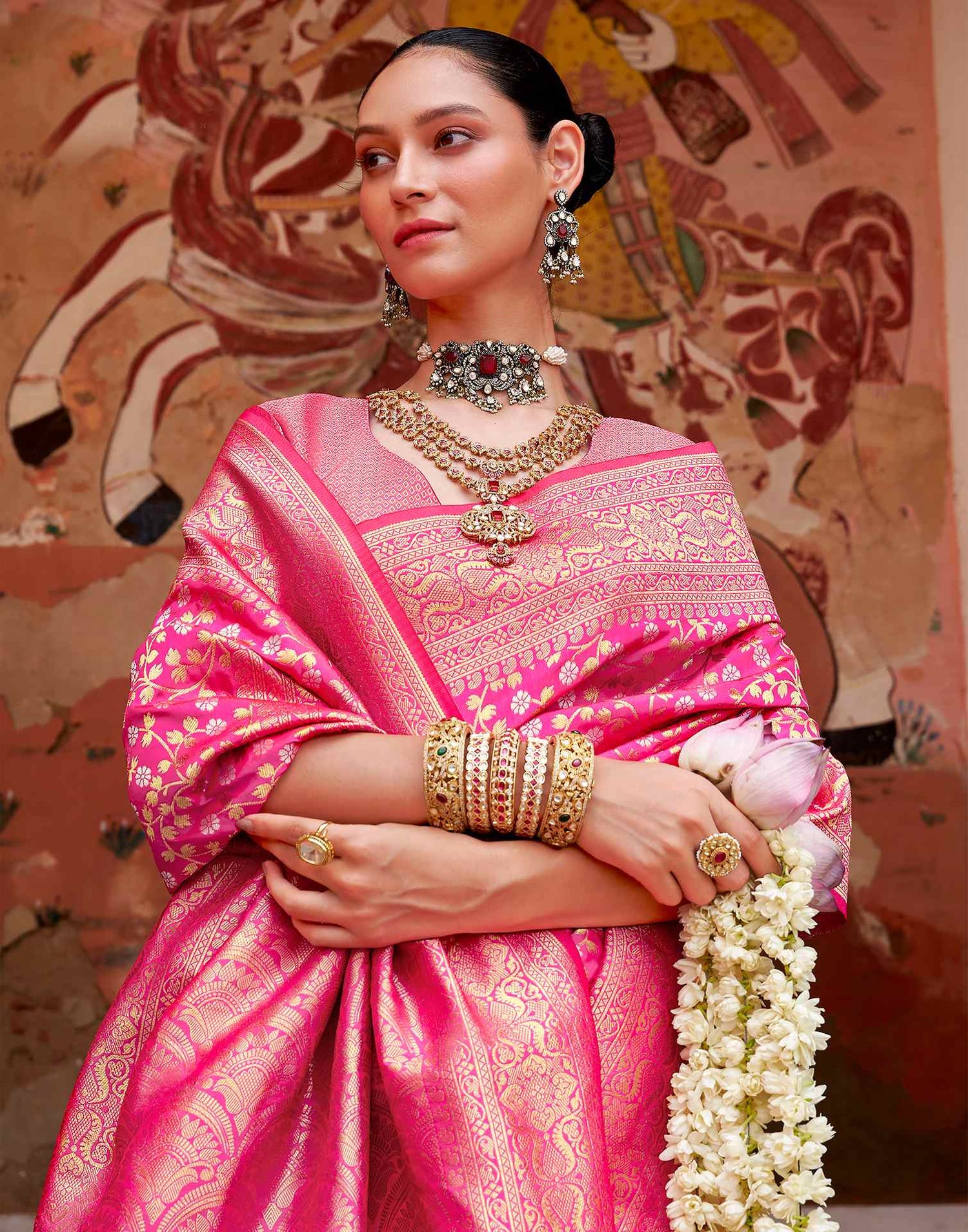 Rani Pink Silk Weaving Banarasi Saree