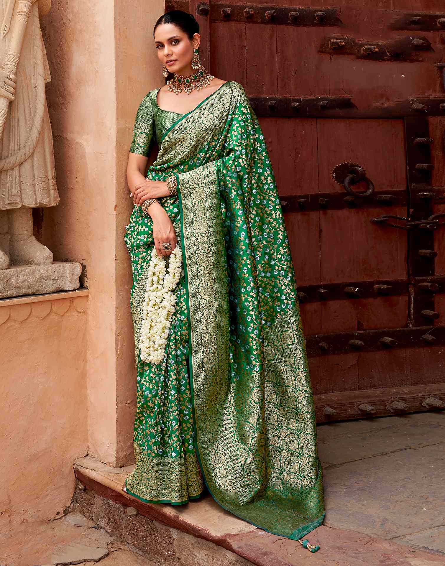 Dark Green Silk Weaving Banarasi Saree