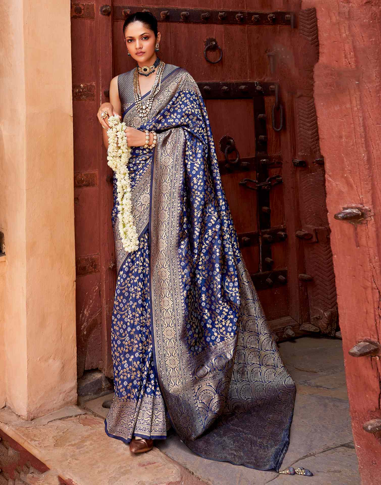 Navy Blue Silk Weaving Banarasi Saree