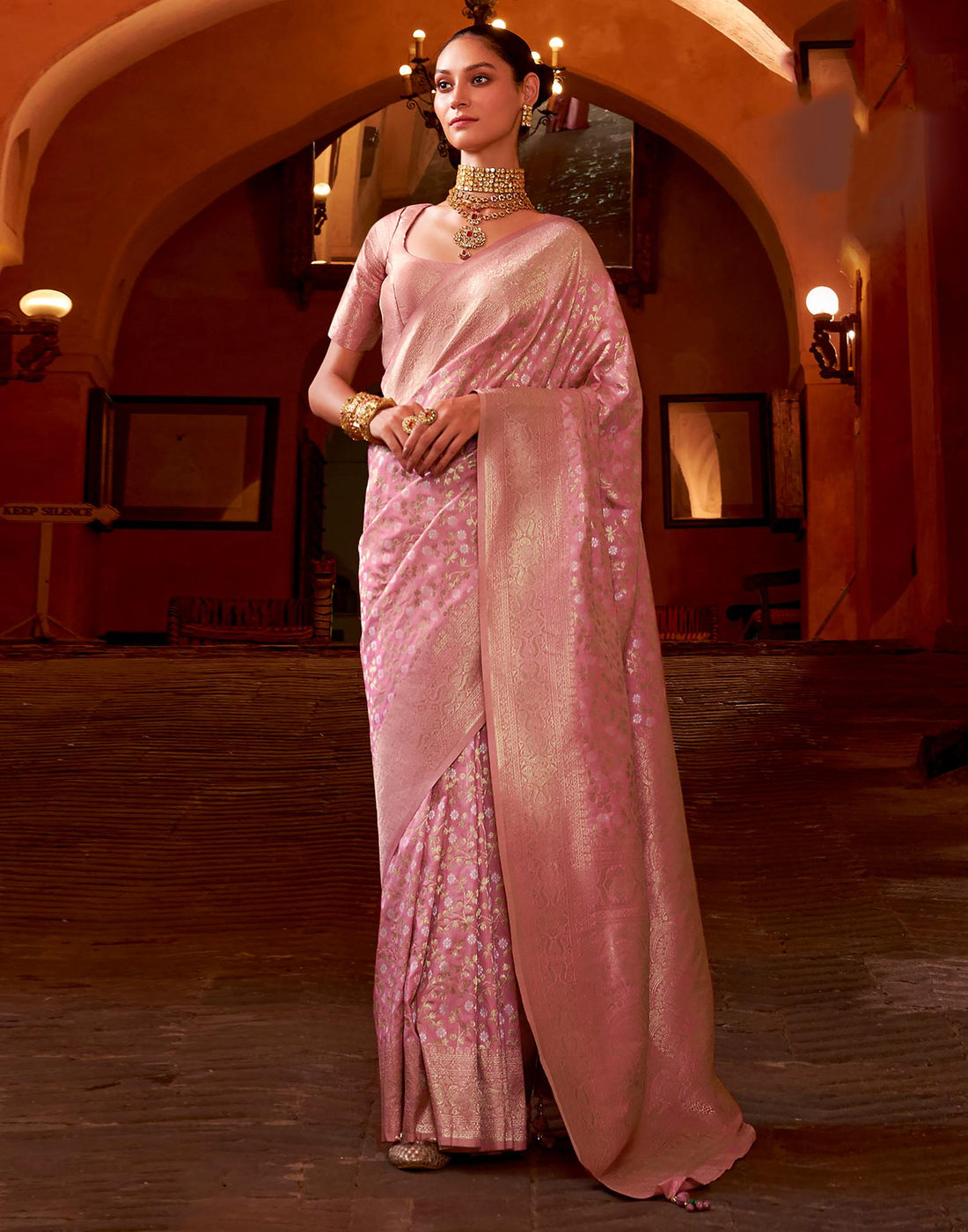 Light Pink Silk Weaving Banarasi Saree