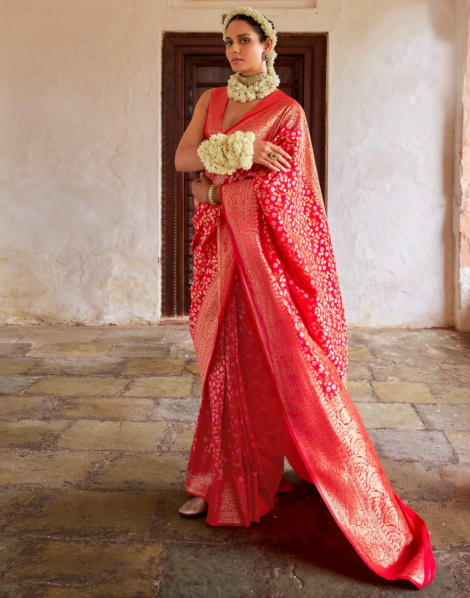 Red Silk Weaving Banarasi Saree