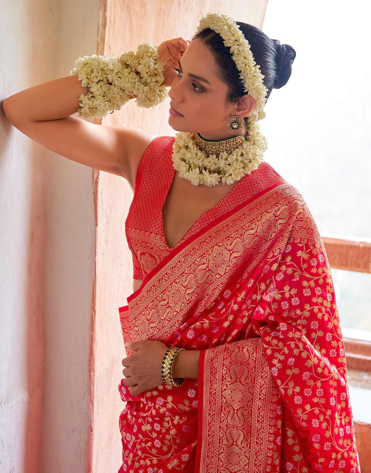 Red Silk Weaving Banarasi Saree