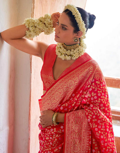 Red Silk Weaving Banarasi Saree