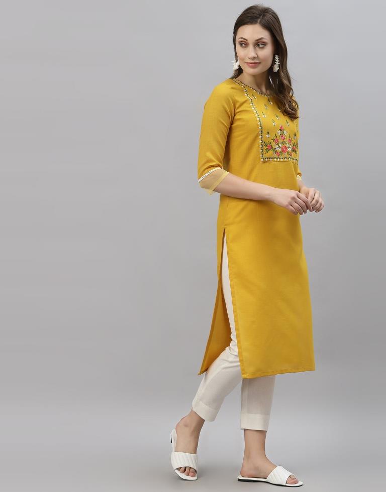 Yellow Embroidered Kurti | Sudathi