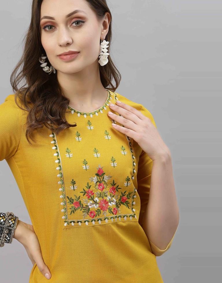 Yellow Embroidered Kurti | Sudathi