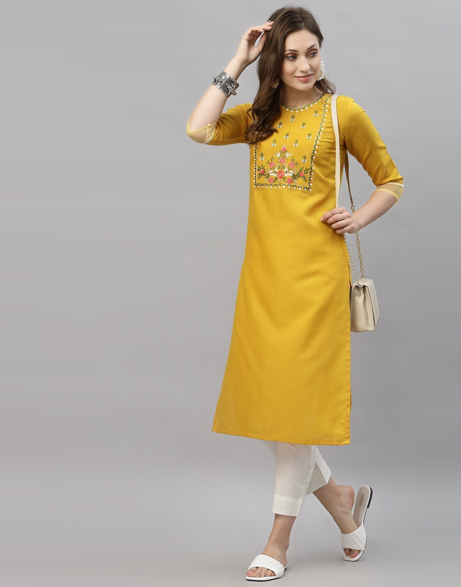 Yellow Embroidered Kurti | Sudathi