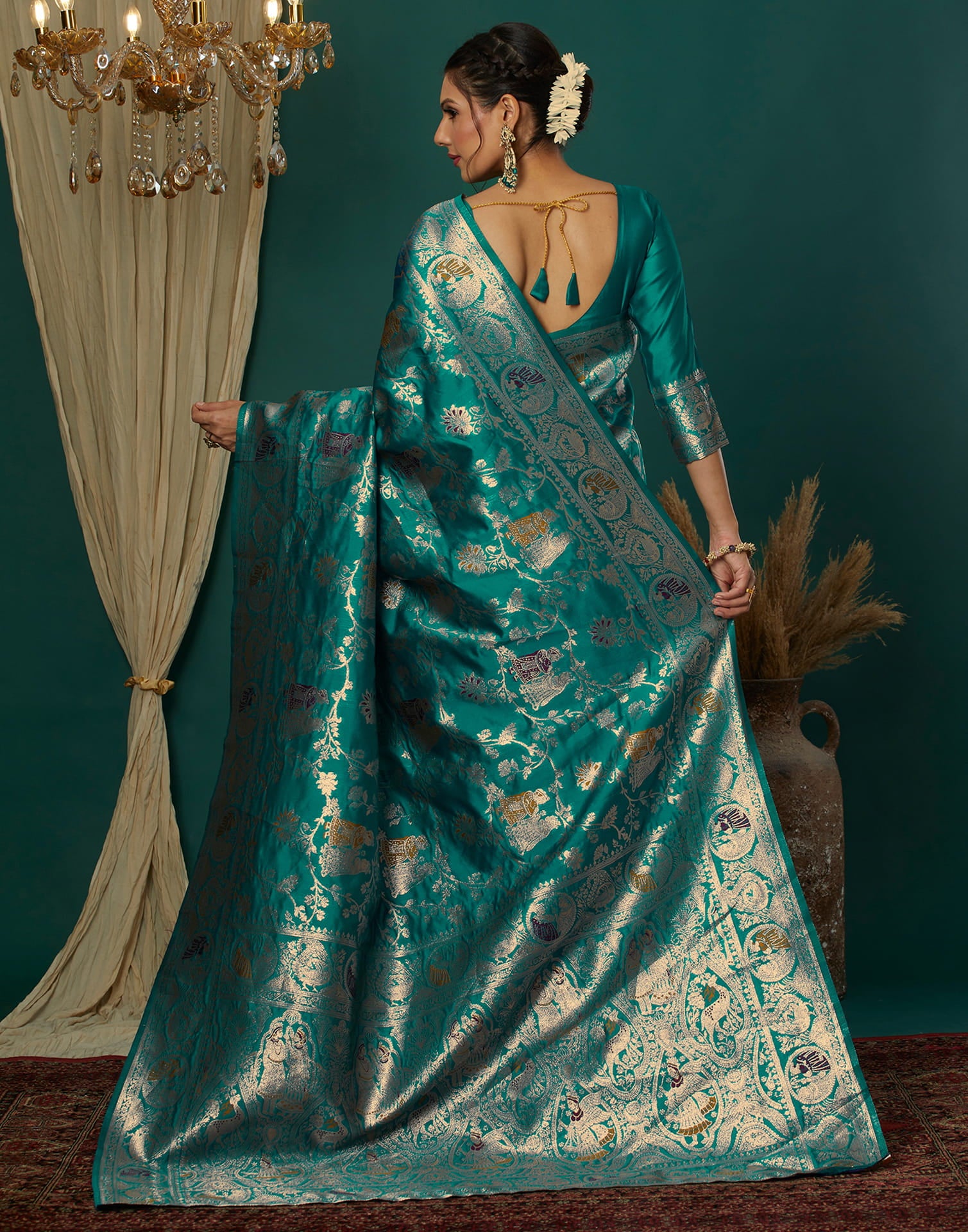 Teal Green Silk Weaving Banarasi Saree