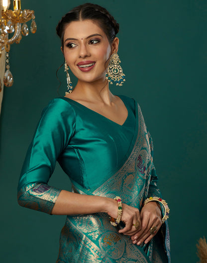 Teal Green Silk Weaving Banarasi Saree