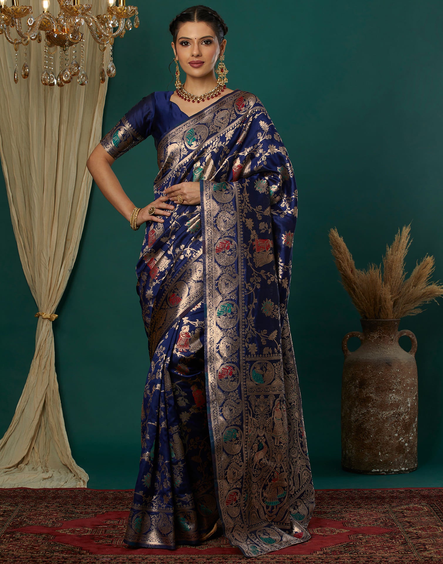 Navy Blue Silk Weaving Banarasi Saree