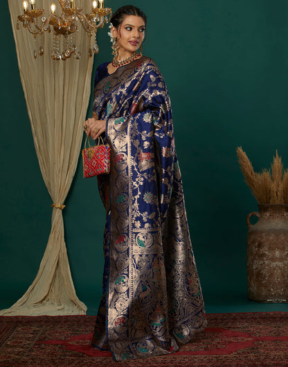 Navy Blue Silk Weaving Banarasi Saree