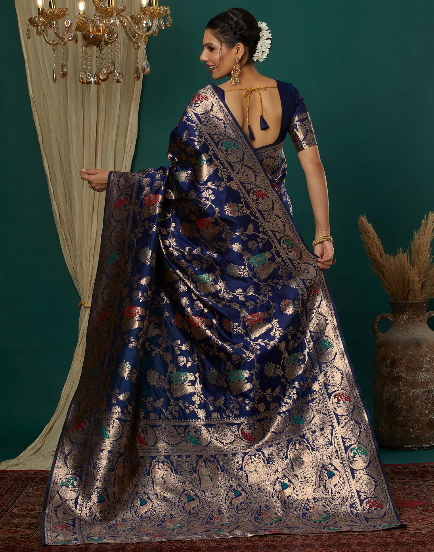 Navy Blue Silk Weaving Banarasi Saree