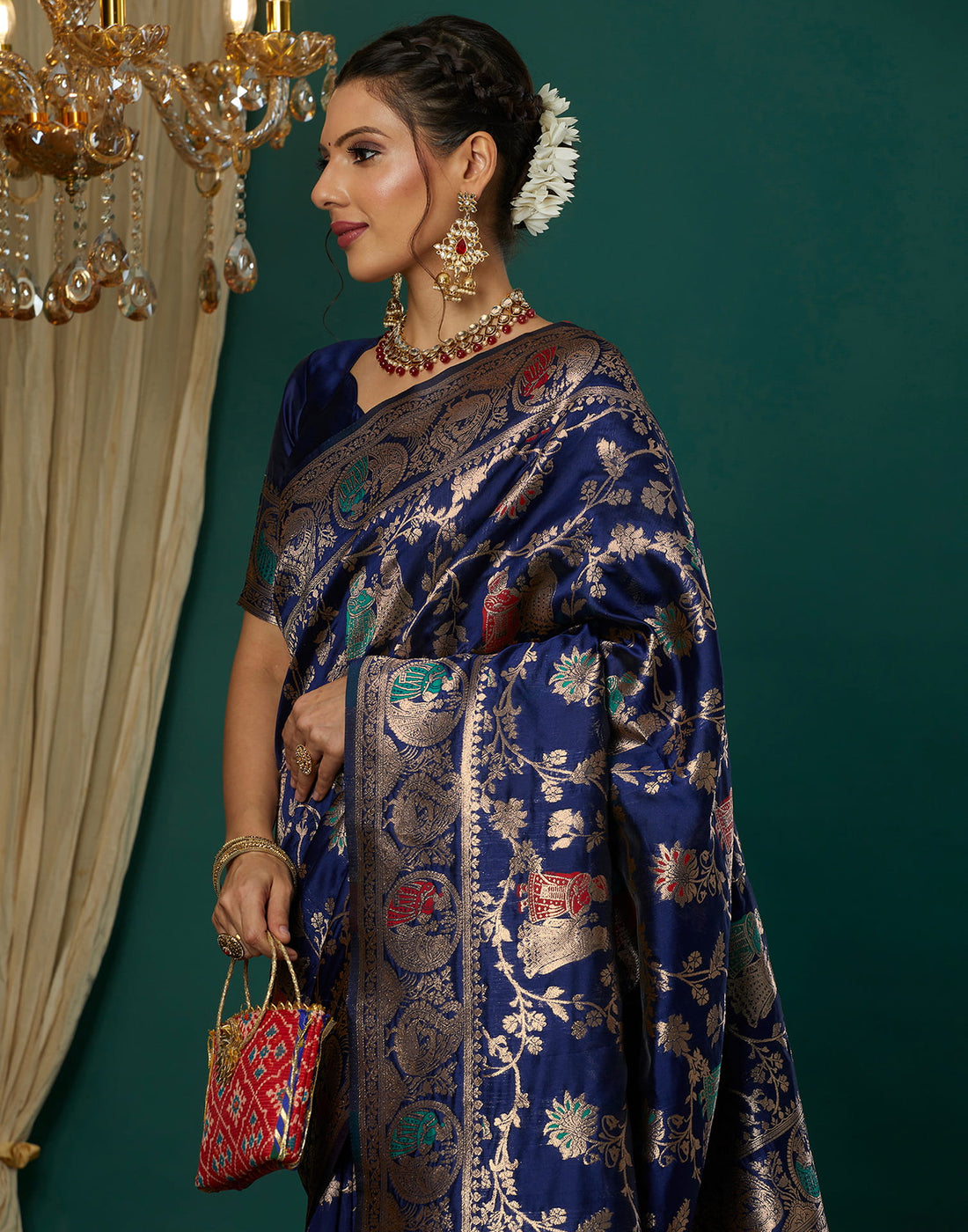 Blue Silk Blend Woven Banarasi  Saree