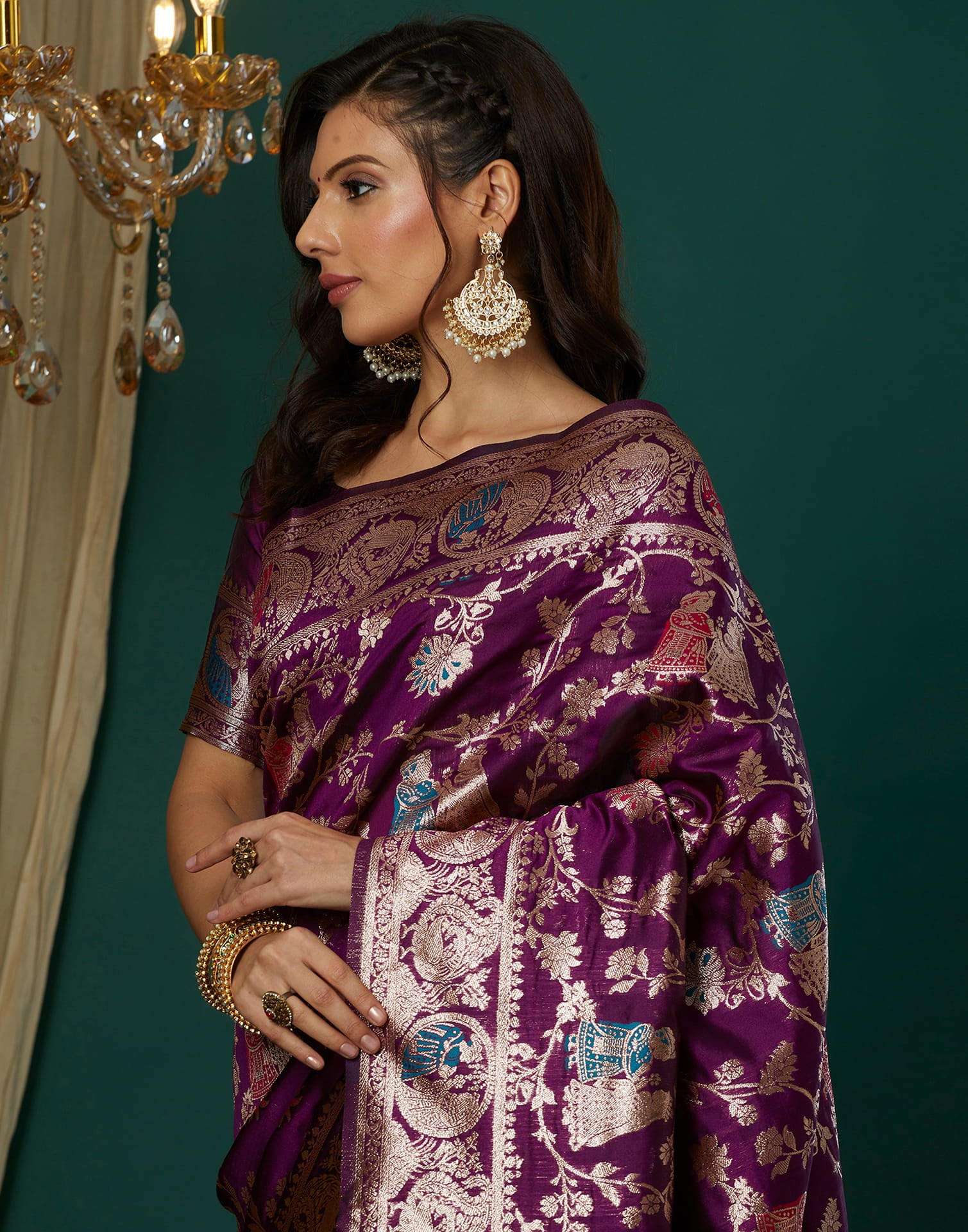 Wine Silk Weaving Banarasi Saree