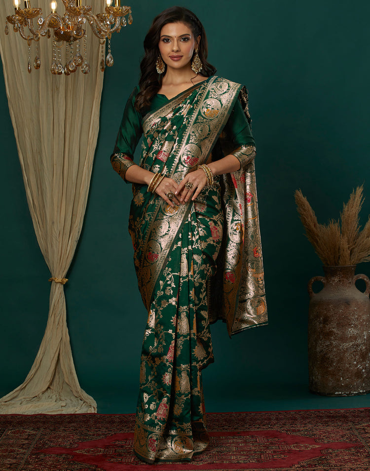Green Silk Blend Woven Banarasi  Saree