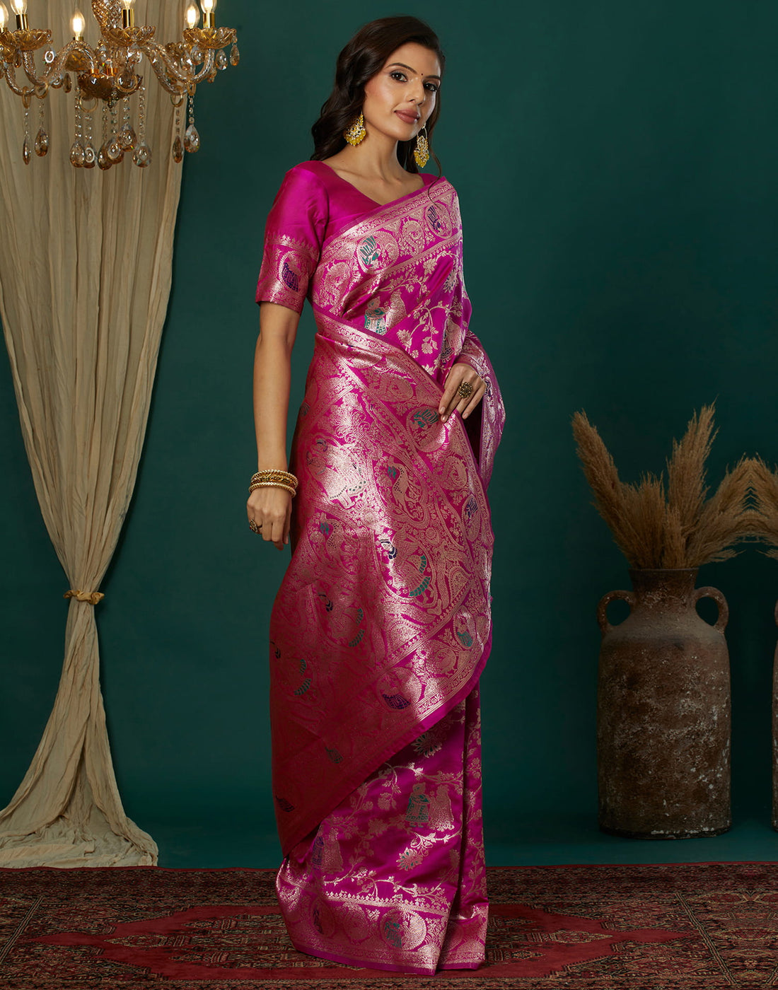 Magenta Silk Weaving Banarasi Saree