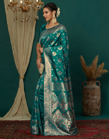 Teal Green Silk Weaving Banarasi Saree