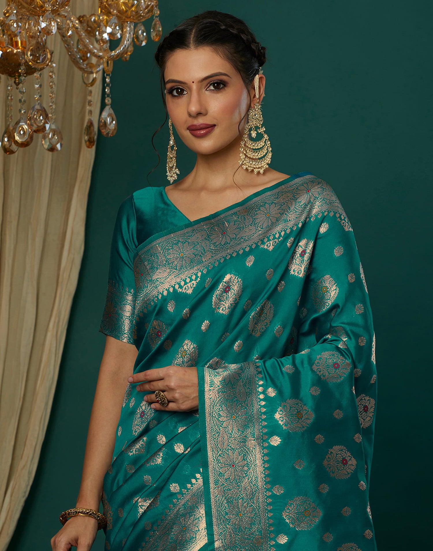 Teal Green Silk Weaving Banarasi Saree