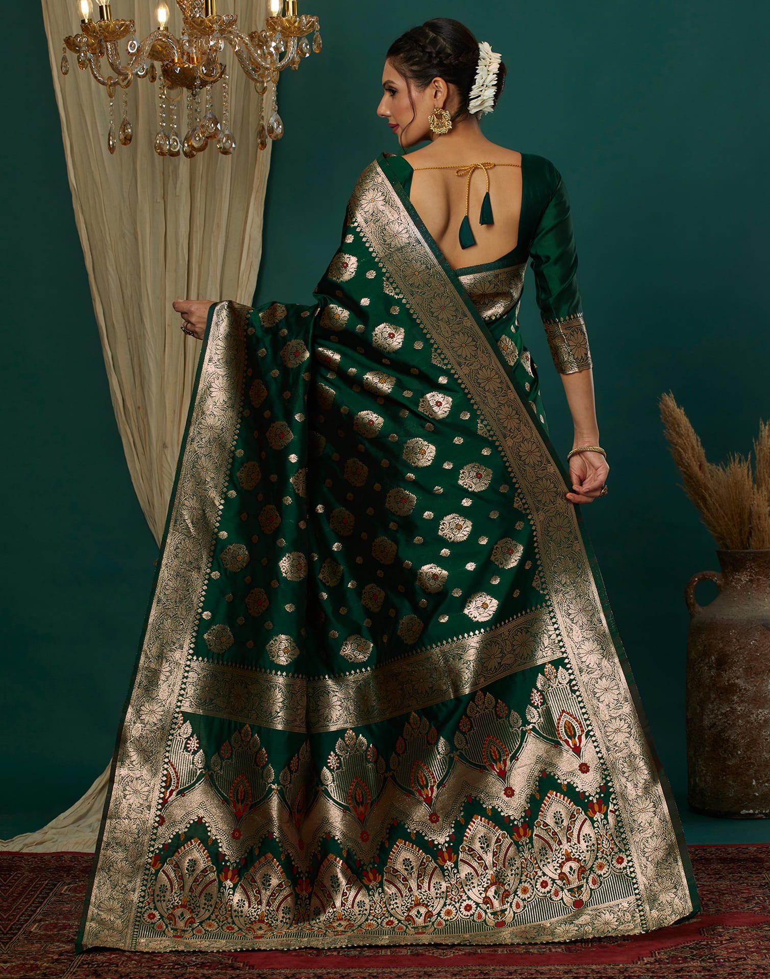 Dark Green Silk Weaving Banarasi Saree