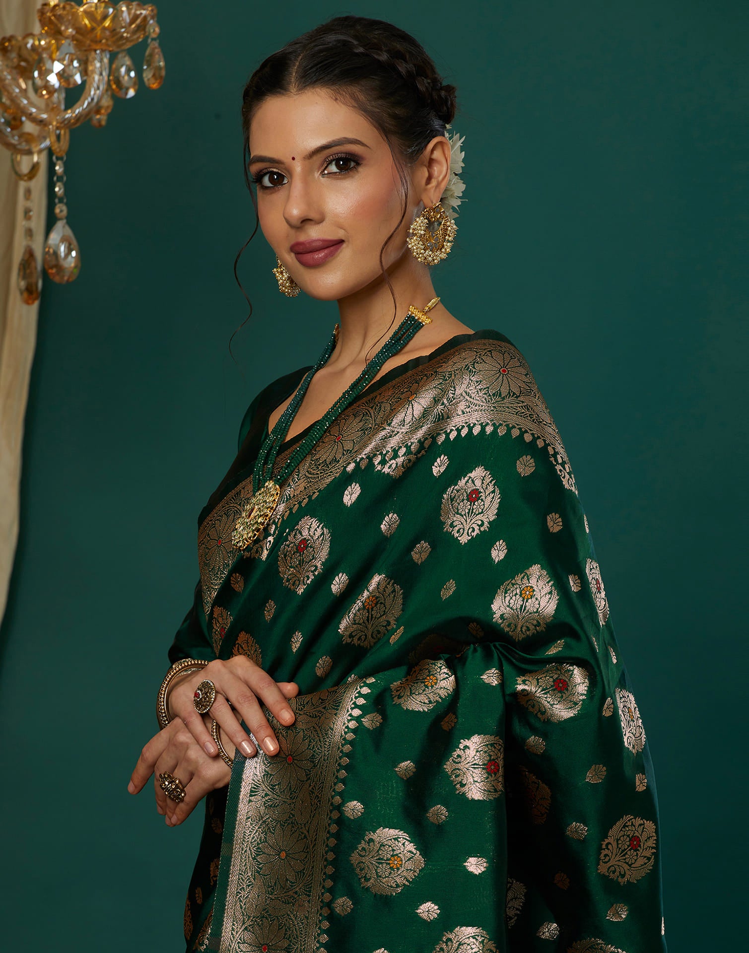 Dark Green Silk Weaving Banarasi Saree