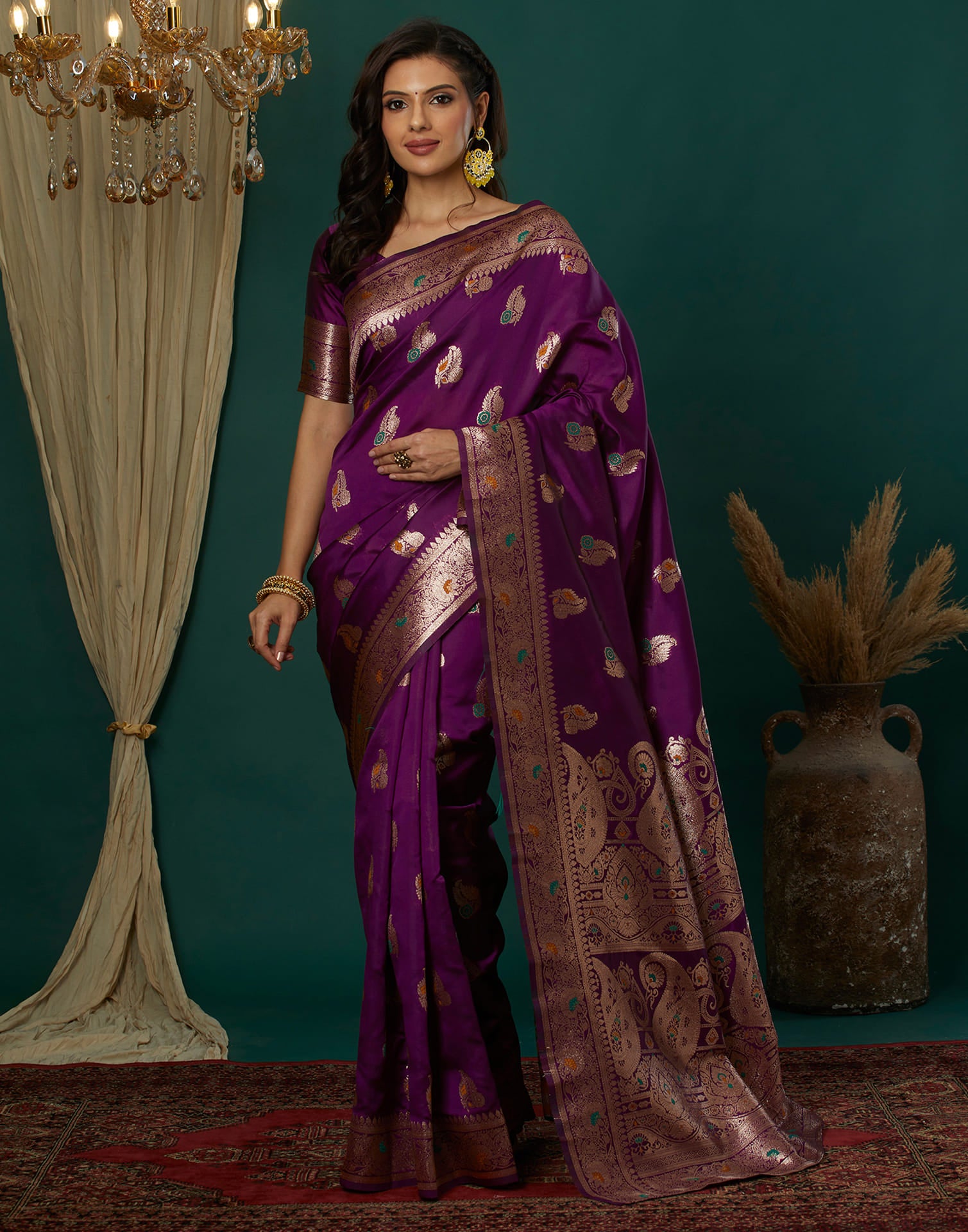 Wine Silk Weaving Banarasi Saree