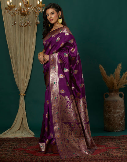 Wine Silk Weaving Banarasi Saree