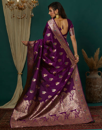 Wine Silk Weaving Banarasi Saree