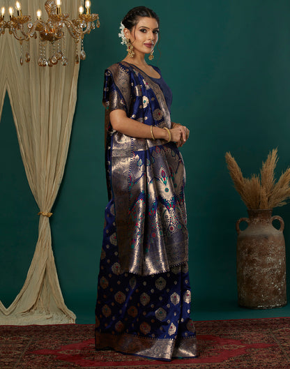 Navy Blue Silk Weaving Banarasi Saree