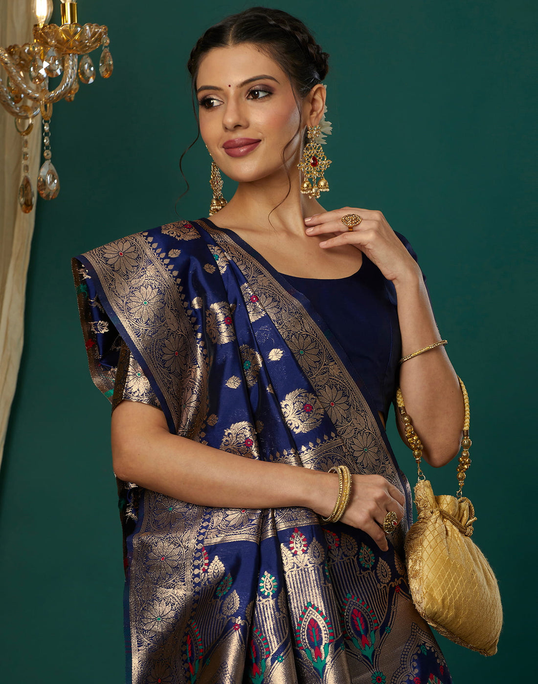 Navy Blue Silk Weaving Banarasi Saree