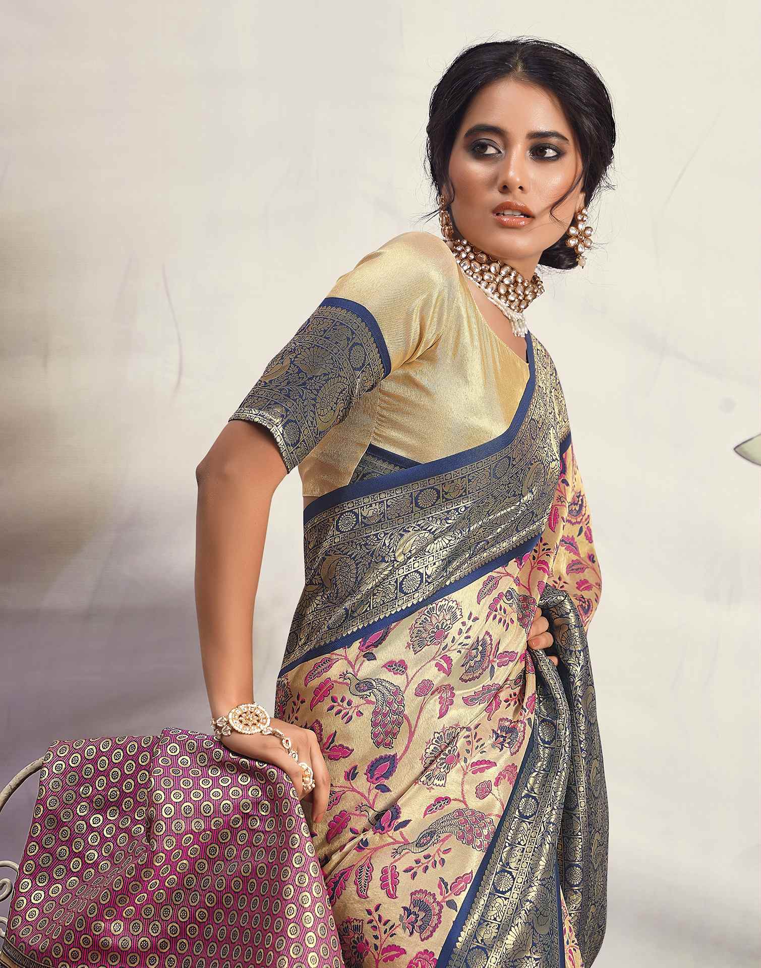 Navy Blue Silk Weaving Banarasi Saree