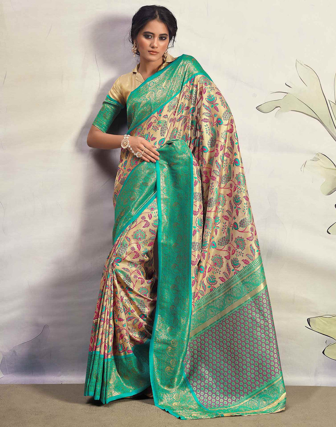 Turquoise Silk Weaving Banarasi Saree