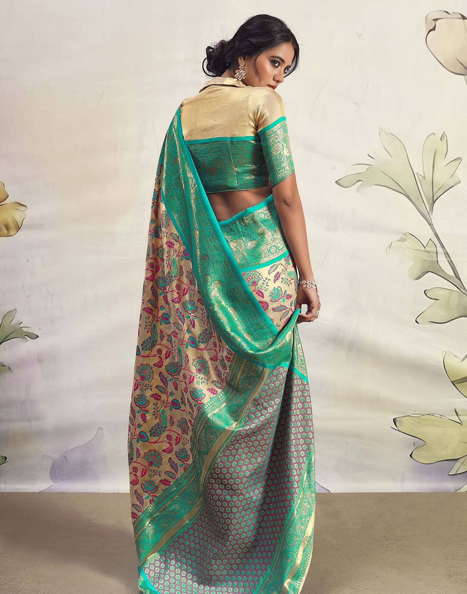 Turquoise Silk Weaving Banarasi Saree