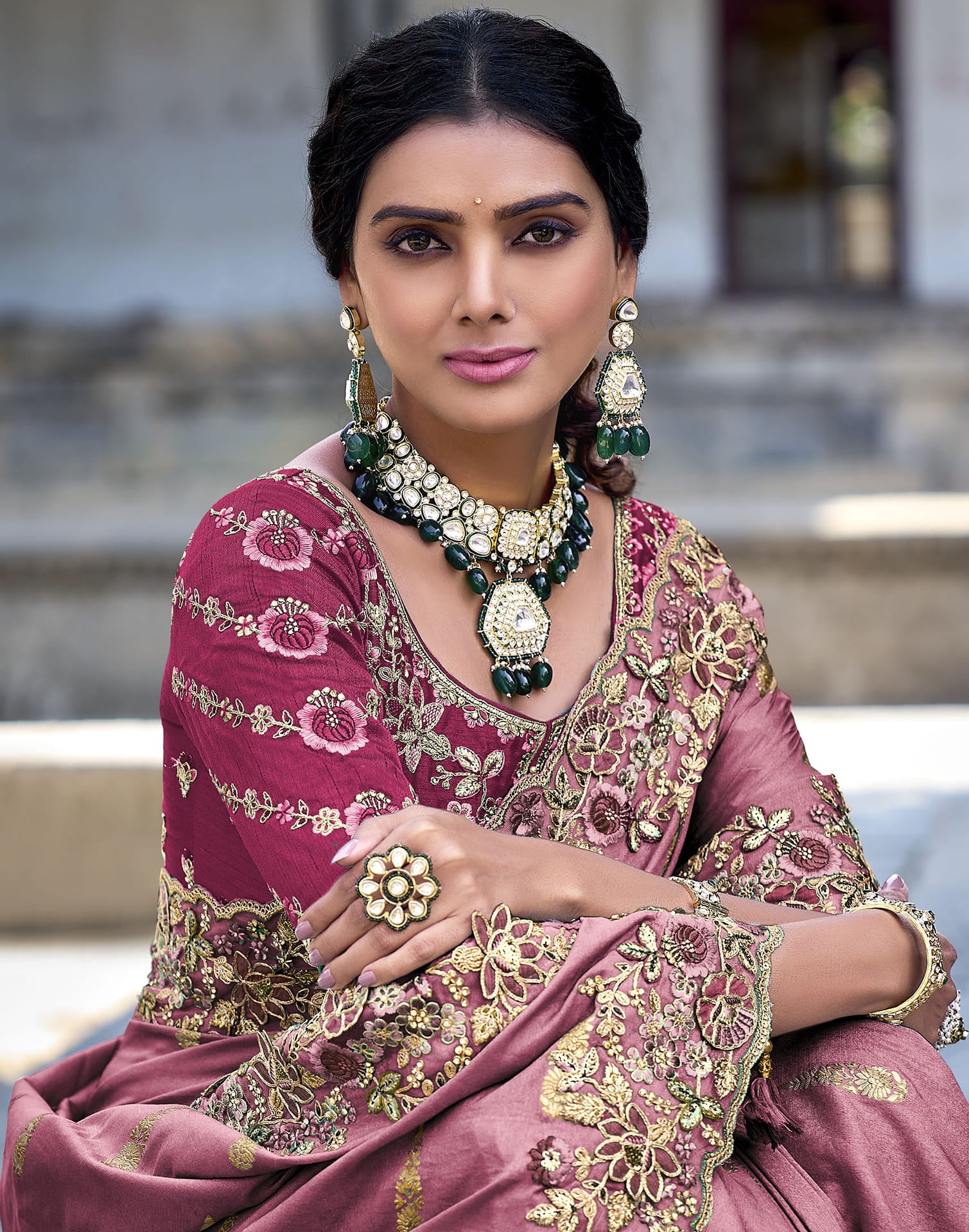 Dusty Pink Silk Weaving Embroidery Saree