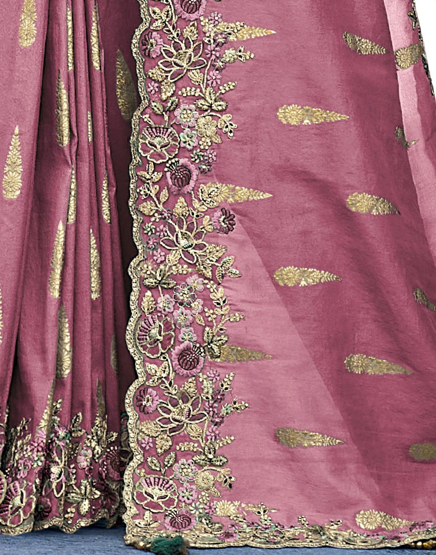 Dusty Pink Silk Weaving Embroidery Saree