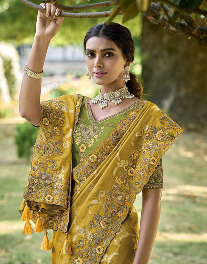 Turmeric Yellow Silk Weaving Embroidery Saree