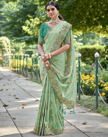 Light Pista Green Silk Weaving Embroidery Saree