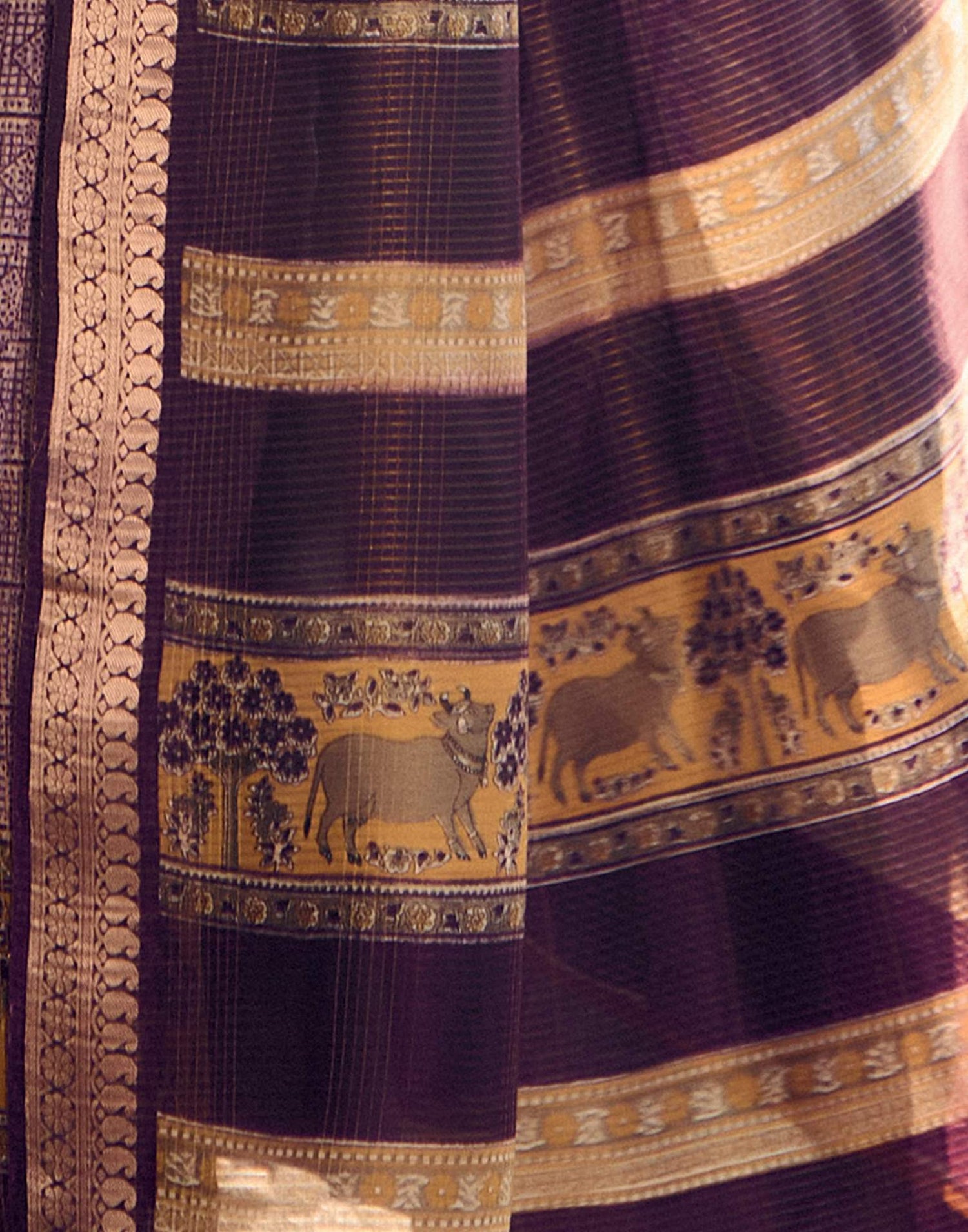 Wine Cotton Silk Printed Saree