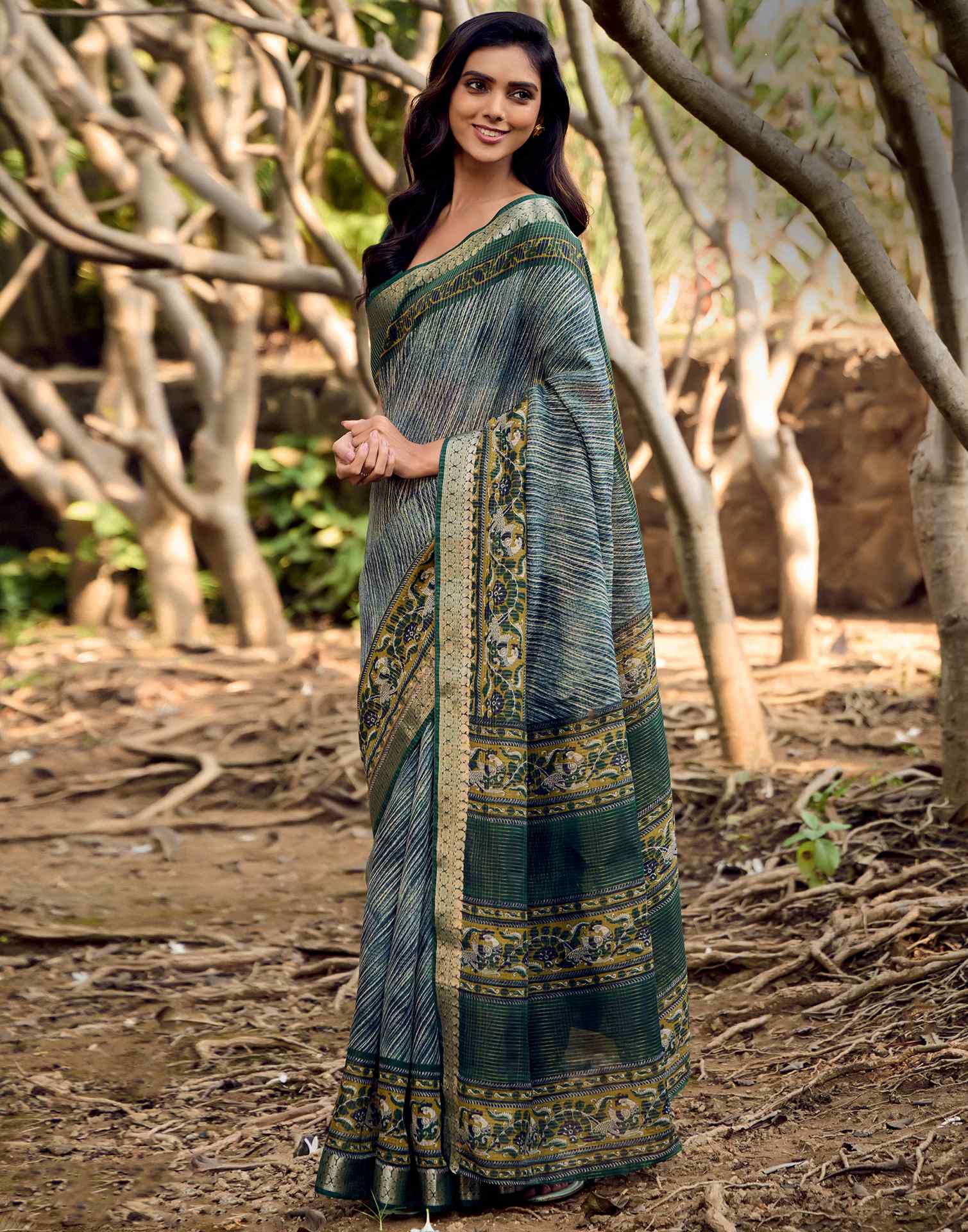 Green Cotton Silk Printed Saree