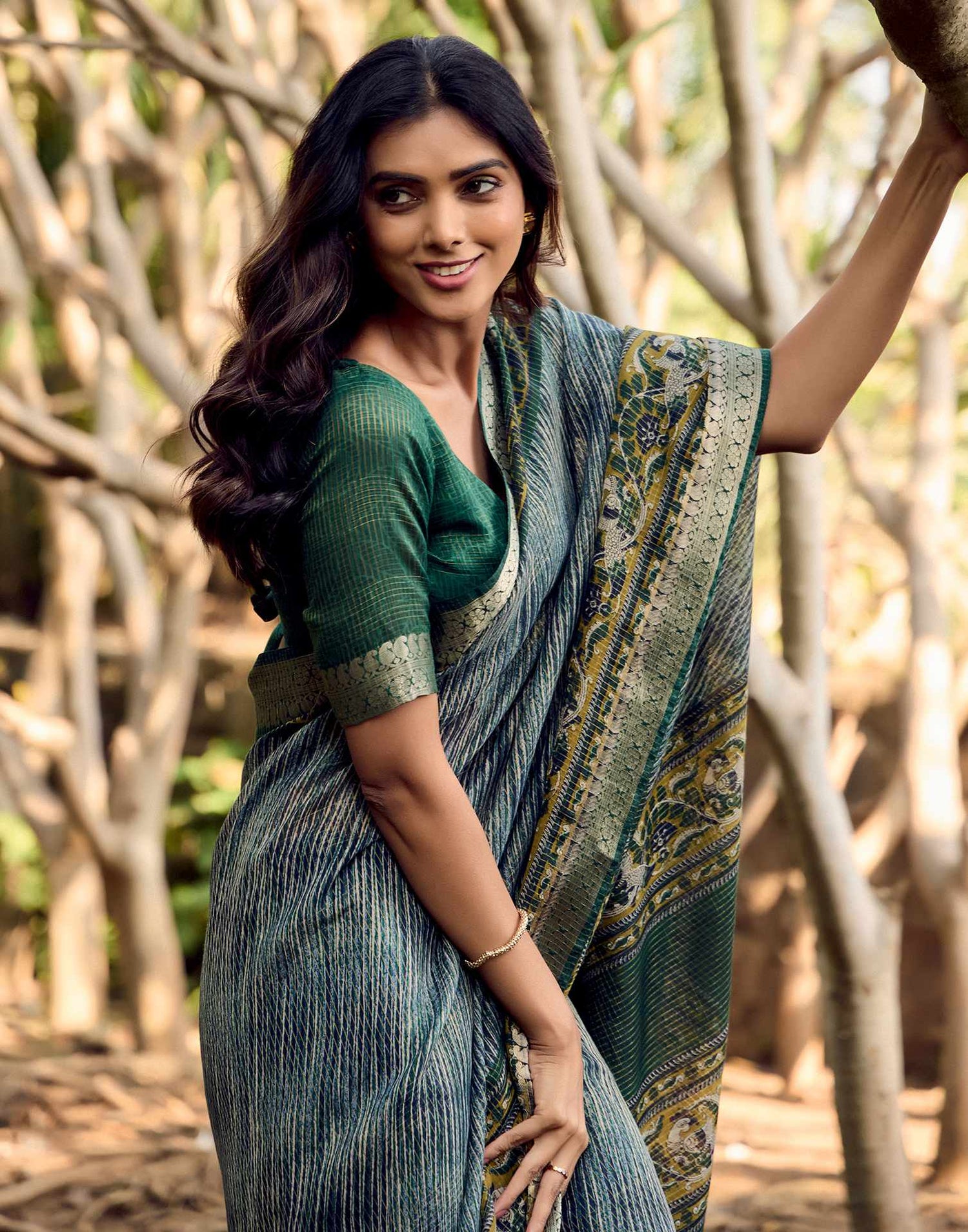 Green Cotton Silk Printed Saree