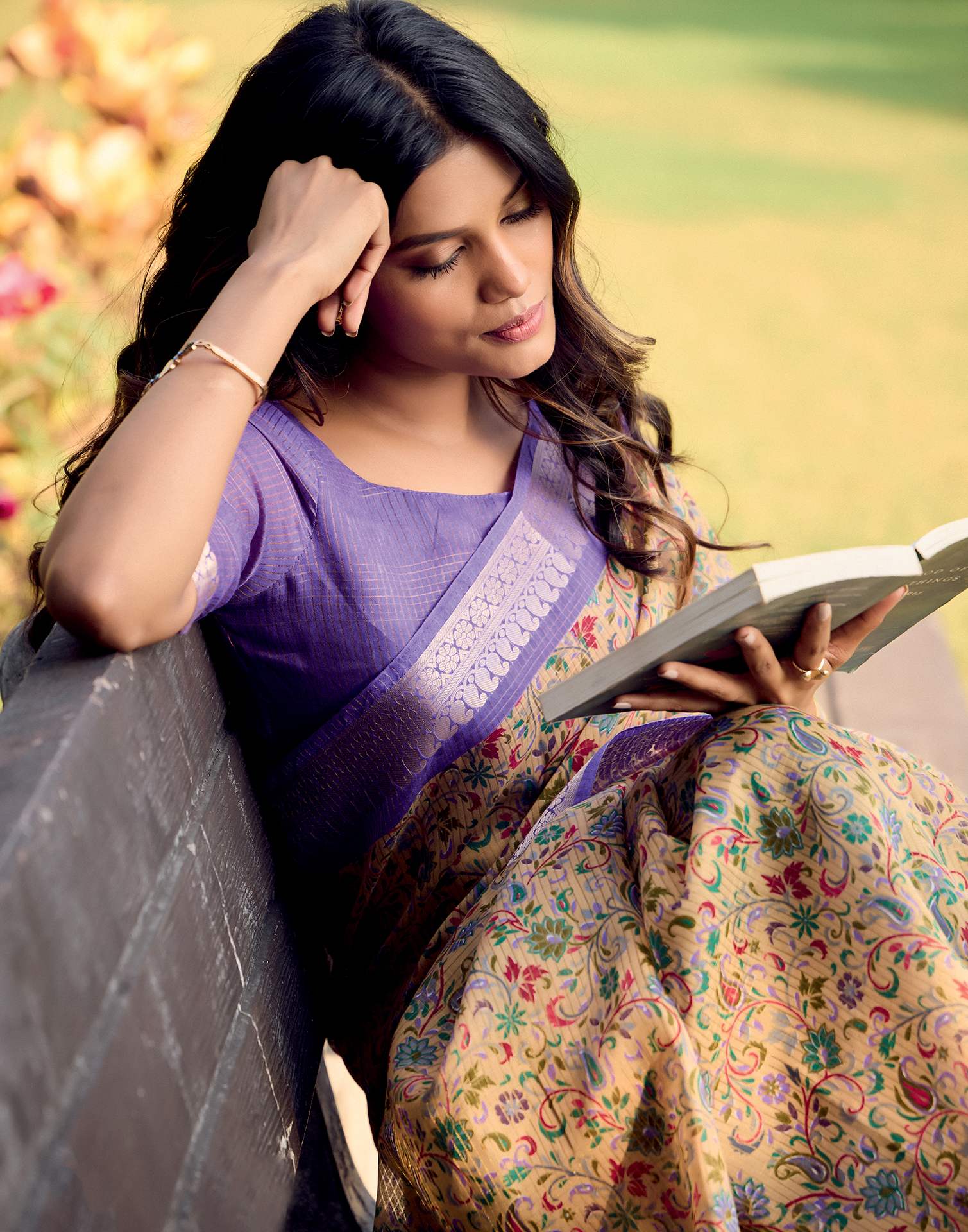 Beige Cotton Silk Printed Saree