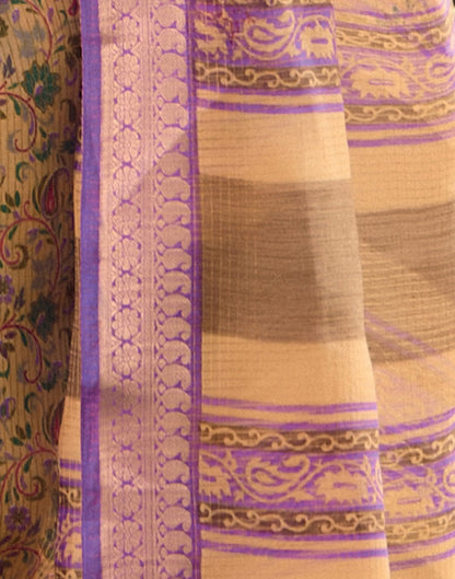 Beige Cotton Silk Printed Saree