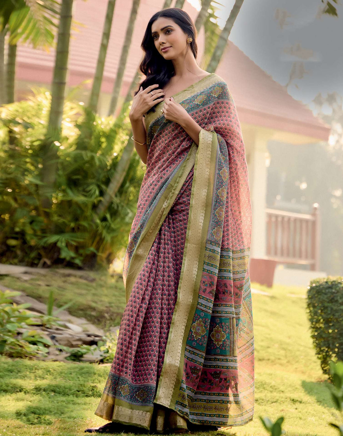 Dusty Pink Cotton Silk Printed Saree