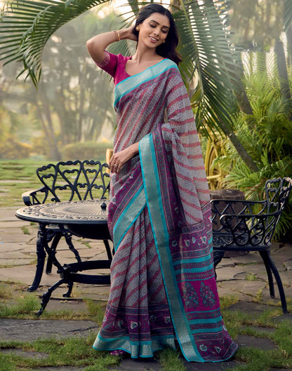 Dusty Blue Cotton Silk Printed Saree