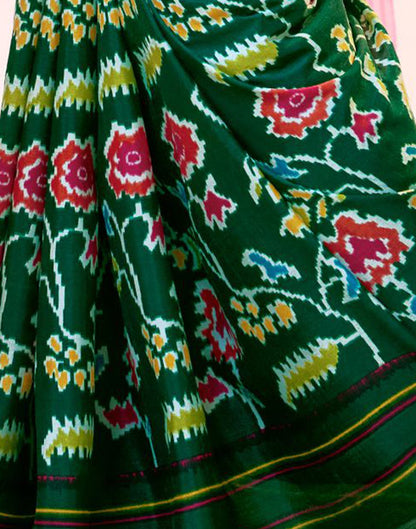 Dark Green Cotton Silk Printed Saree