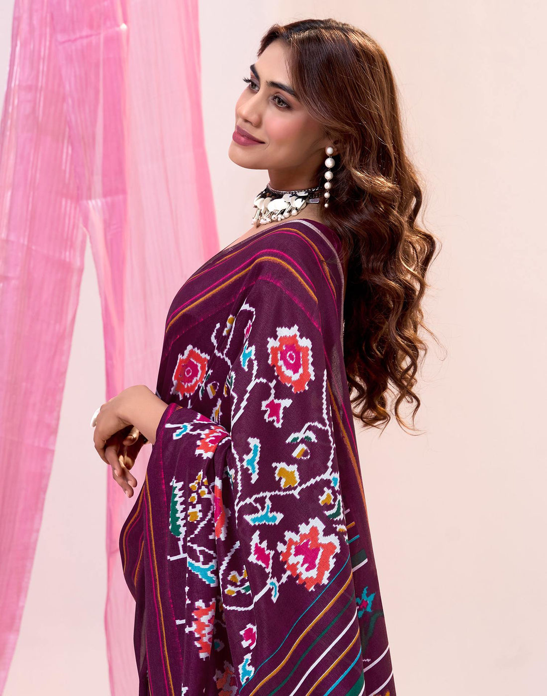 Maroon Cotton Silk Printed Saree