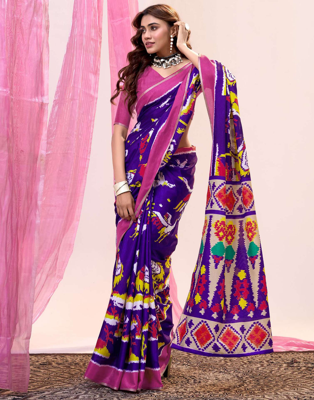 Violet Cotton Silk Printed Saree